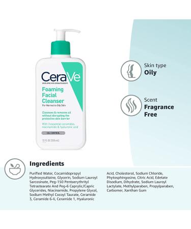CeraVe Foaming Facial Cleanser for NormalOily Skin - 12 fl oz | Hydrating & Non-Irritating - Buy Online on GoSupps.com