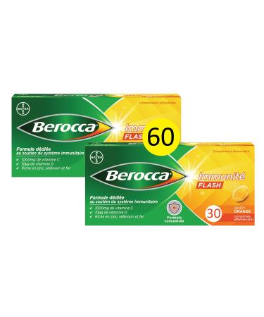 Berocca® Immunity Flash - Supports the Immune System - Concentrated Formula - Vitamins & Minerals - Vitamin C, D - Zinc - Selenium - Iron - Dietary Supplement - 2X30 effervescent tab