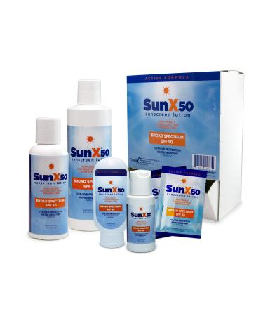 Buy Sun X SPF 50+ Broad Spectrum Sunscreen Lotion Foil Pack - 25 Single Dose pouches with Towelette | Best International Shipping - Buy Online on GoSupps.com