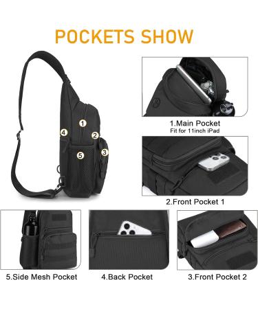 Huntvp Tactical Breast Pocket Military Shoulder Bag | Molle Army Crossbody Sling Pack for Travel Hiking & Camping - Type 5 Black - Buy Online on GoSupps.com
