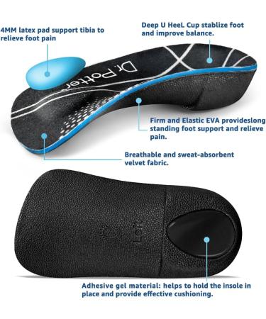 3/4 Plantar Fasciitis Insoles | High Arch Support Inserts for Foot Pain Relief | Metatarsal Support for Flat Feet | Medium Size for Men & Women - Buy Online on GoSupps.com