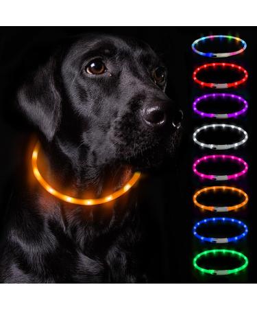Nepfaivy Luminous Hand Hund Usb Charging - waterproof dog collar luminous with adjustable length LED collar for dogs with 3 lighting modes for safety orange silicone - orange