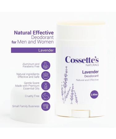 Cossette's Naturals - Natural Deodorant for Men and Women Aluminum & Paraben FREE w/Essential Oils (Lavender 2.65 oz (1 Pack)) Lavender 1 Count (Pack of 1) - Buy Online on GoSupps.com