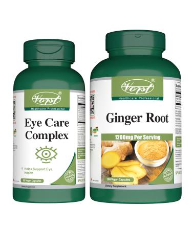 VORST Eye Care Complex 90 Vegan Capsules & Ginger Root 180 Vegan Capsules (Combo Bundle 2 Bottles)