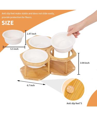 Lusifaco Set of 3 Single Elevated Cat Bowls with Bamboo Stand - 13 oz Ceramic Raised Food Water Dishes for Cats and Small Dogs - Buy Online on GoSupps.com