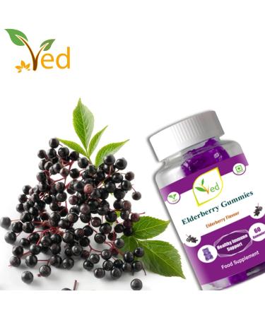 Ved Elderberry Gummies with Vitamin C and Zinc - Elderberry Flavour, Vegetarian, Vegan - 60 Chews - Buy Online on GoSupps.com