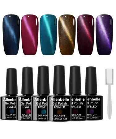 Allenbelle Magnet Gel Nail Polish Cat Eye Gel Nail Polish Soak Off UV Magetic Gel Nail Polish (with Magetic As Gift 7.3Ml) (001) Multi-color Seris