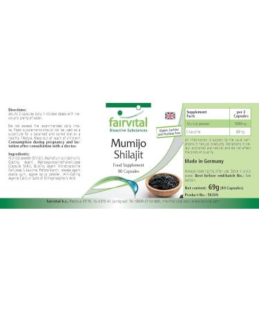 Fairvital | Mumijo Shilajit - 90 capsules - with 1000mg mumijo powder per daily dose - Shilajit original Himalaya - fulvic ac - Buy Online on GoSupps.com
