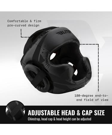 Elite Sports Men's Boxing MMA Kickboxing Headgear | Muay Thai Sparring Head Guard - Black - Buy Online on GoSupps.com