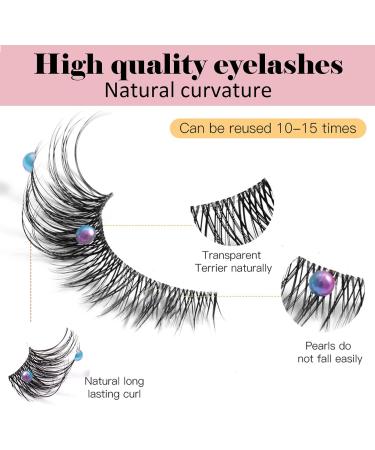 Fluffy False Lashes Fake Eyelashes 5 Pairs Lash Extension with Small Pearl Decoration Cat Eye False Eyelashes 3D Faux Eyelashes for Costume Party Stage Performance Festival Celebrations - Buy Online on GoSupps.com