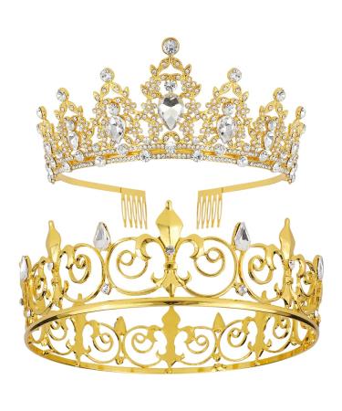 AOPRIE King & Queen Artemis Tiara and Crown for Women Men Crystal Hair Accessories for Wedding Prom Bridal Birthday Party Halloween Costume Christmas Gifts Gold Princess Tiara for Girls Boys - Buy Online on GoSupps.com