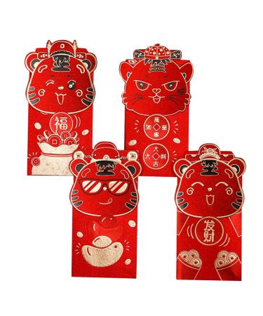 TORR 4 Pcs Chinese Red Envelopes for Lunar New Year 2022 Year of the Bao Packet Lai See for Spring Festival A