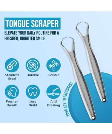 Buy Stainless Steel Tongue Cleaner & Scraper - Cure Bad Breath | Hygienic & Medical Grade for Adults & Kids | 2 Pcs 30g - Buy Online on GoSupps.com