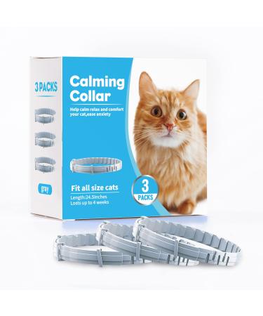 Kaspiu 3 Pack Calming Collar for Cats Pheromone Calm Anxiety Collar for Cats and Kittens Stress Reliever Relaxing Comfortable Collar Breakaway Design Gray