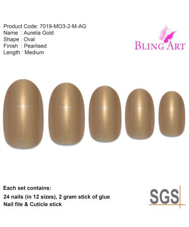 Shop Bling Art Gold Pearly Oval False Nails - 24 Medium Tips for Stunning Nail Designs | International Shipping Available - Buy Online on GoSupps.com