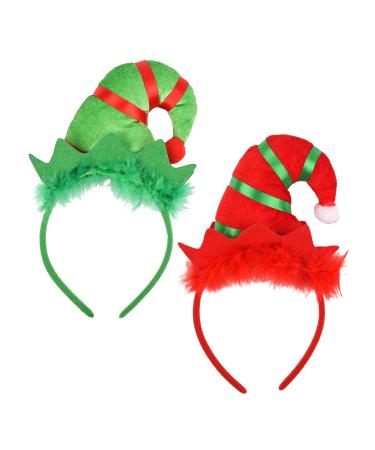 MFUOE 2 Pieces Christmas Elf Headband Mini Hats Headband Novelty Plush Headdress for Christmas Party Holiday Hair Accessories Xmas Favrors Gifts