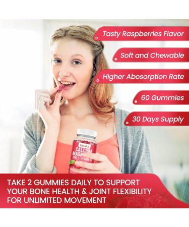 Calcium Magnesium Zinc Gummies with Potassium Vitamin C, B6, D3, K2 - Calcium for Women & Men - Calcium Magnesium Zinc Multi Vitamin Supplement for Bones, Muscles, Teeth, Calm Mood & Immunity - 60 Cts Raspberry 60 Count (Pa  - Buy Online on GoSupps.com