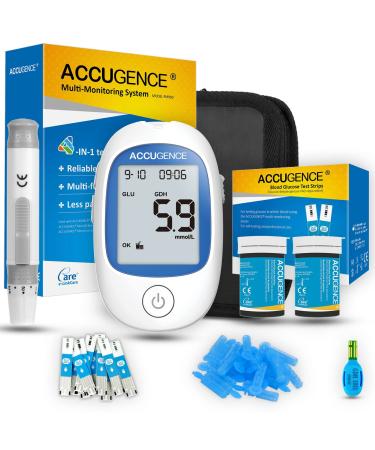 ACCUGENCE PM900 Blood Glucose Test Kit Blood Glucose Monitor With 3in1 Blood Glucose Meter 50 Blood Sugar Test Strips 30 Lancets For Diabetes Home Self-testing UK-mmol/L
