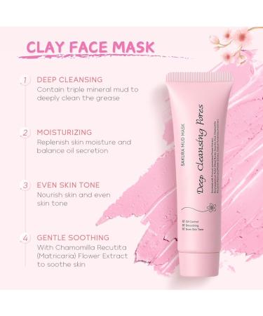 Sakura Clay Face Mask Pink Clay Mask With Cherry Blossom Cherry Blossom Clay Mask Controlling Oil Mud Mask Sakura Face Masks Deep Cleans Pink Face Mask Shrink Pore All Skin Types - Buy Online on GoSupps.com