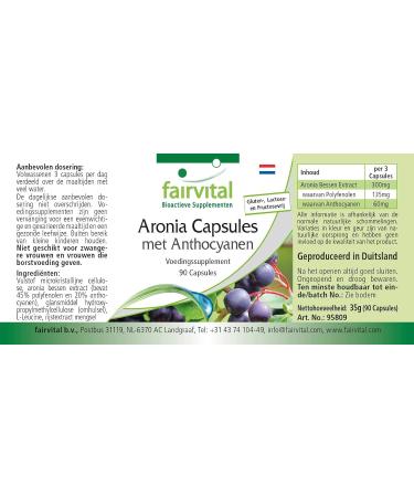 Fairvital | Aronia berries with anthocyanins - Highly dosed - 90 capsules - 20% anthocyanins and polyphenols 45% - Buy Online on GoSupps.com