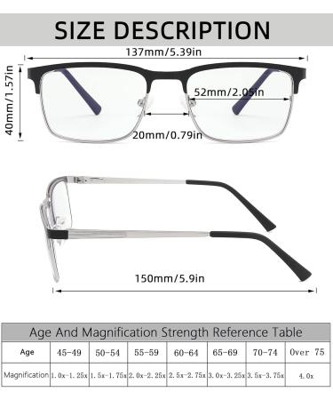 3 Pack Fashion Metal Full Frame Reading Glasses for Men - +2.75 Strength Anti-Glare UV Protection - Comfortable Spring Hinges - Black Brown & Blue - Buy Online on GoSupps.com