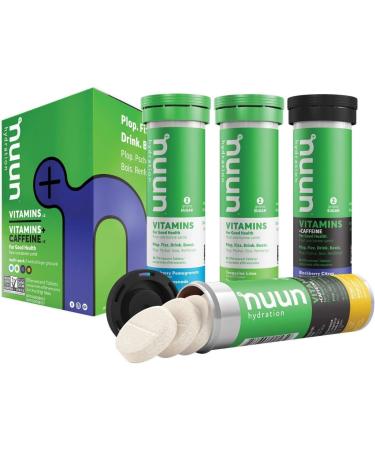 Nuun Vitamins + Caffeine: Electrolyte Drink Tablets | Mixed Flavour Pack | 40mg Caffeine | Hydration | 48 servings - Buy Online on GoSupps.com