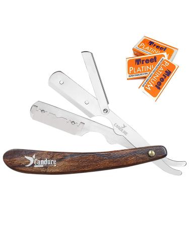 Shop Candure Men's Razor - Professional Stainless Steel Razor with Wooden Handle & 10 Extra Sharp Blades for Precision Beard Shaping - 13cm - Buy Online on GoSupps.com