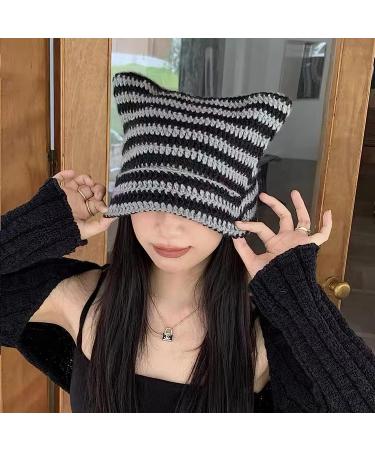 Vintage Fox Beanie: Women's Grunge Slouchy Crochet Hat in Grey Black - Buy Online on GoSupps.com