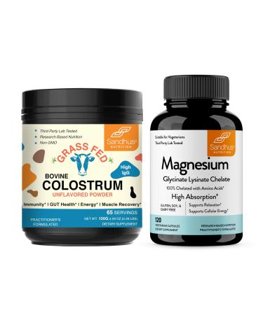 Sandhu's Bovine Colostrum Powder & Magnesium Glycinate Lysinate Capsules | Helps Gut Immune Heath & Sleep Support