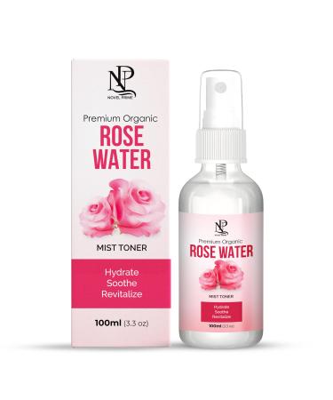 Novel Prime Organic Rose Water for Face (100ml) Refreshing Rose Water Spray for Hair Cleansing and Face Soothing| Pure Hydrating Face Toner Mist for All Skin Types (Pack of 1)