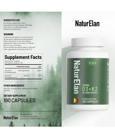 Vitamin D3 K2 - 20 000 IU D3 + 200mcg K2(MK-7) 180 Capsules Supports Bone Immune Heart & Teeth Health Third-Party Tested Vegan Non-GMO Gluten Free K2 D3 Vitamin Supplement for Men & Women - Buy Online on GoSupps.com