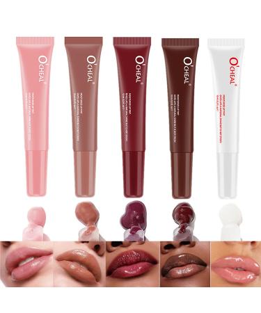 5 Colors Peptide Infused Lip Oil, Moisturizing Lip Gloss, Nourishmax Lip Gloss with Jojoba Oil, Tinted Moisturizing and Conditioning Lip Oil for Dry Lips