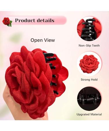 Rose Claw Clip | Rose Brooch Floral Hairpin Floral Hair Clips Non Slip Strong Hold Blooming Rose Claws Clips for Thin Hair and Thick Hair 9cm - Buy Online on GoSupps.com