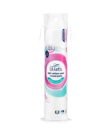 Lil-Lets Cotton Wool Round Pads Certified Organic 100% Pure Cotton Wool Soft and Absorbent Gentle on Skin Dermatologically Tested Pack of 100 Pads 100 Round Pads