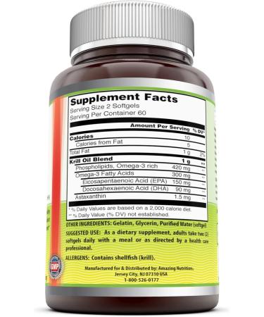 Amazing Omega Krill Oil 1000mg - EPA, DHA, Phospholipids, Astaxanthin - 120 Softgels - Non-GMO, Gluten Free - Heart, Joint & Brain Health Support - Buy Online on GoSupps.com