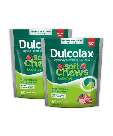Dulcolax Soft Chews Saline Laxative Mixed Berry (60ct) Gentle Constipation Relief Magnesium Hydroxide 1200mg (Pack of 2)