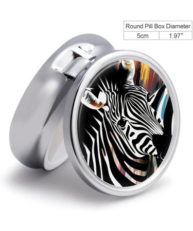 Round Zebra Print Pill Box - 3 Compartment Portable Medicine Organizer | Decorative Metal Pocket Pill Case - Buy Online on GoSupps.com