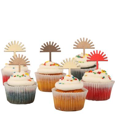 BOOMPA Wooden Half Sun Cupcake Toppers First Trip Around The Sun Boho 1st Birthday Cupcake Toppers Sunshine Party Decor Sun Themed Birthday Cake Toppers Set Of 8 You Are My Sunshine Party Decor