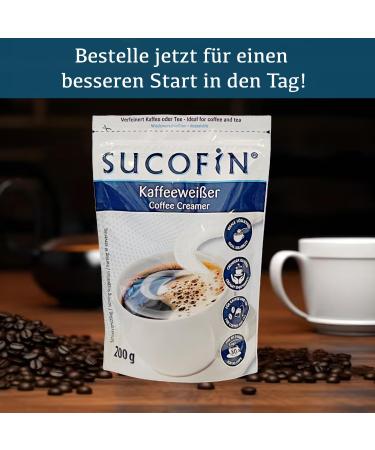 Sucrofin Coffee White Powder 200g - Easily Soluble Milk Powder Replacement for 80 Cups of Coffee/Tea - Long Lasting & Ideal for International Shipping - Buy Online on GoSupps.com