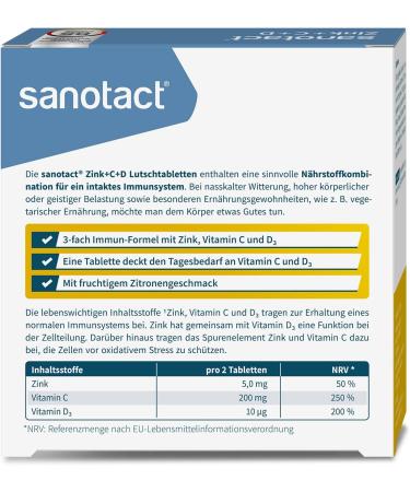 Buy Sanotact Zinc + C + D Lollipops (8x20) | Immune Support Vitamins | Fruity Lemon Flavor | Zinc Lozenges & Tablets - Buy Online on GoSupps.com
