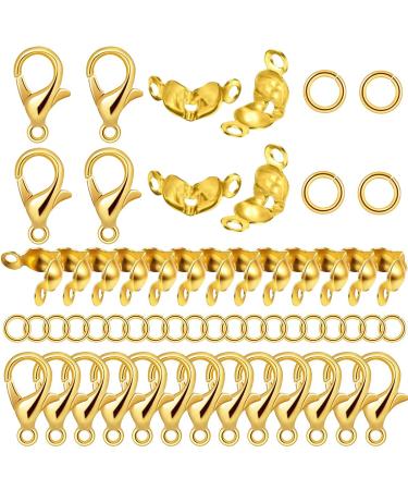 800 Pcs Jewelry Making Accessories Set with 100 Pieces Lobster Claw Clasp 200 Pieces Bead Tips Knot Covers and 500 Pieces Open Jump Ring Connectors DIY Jewelry Making Supplies Bracelets (Gold)