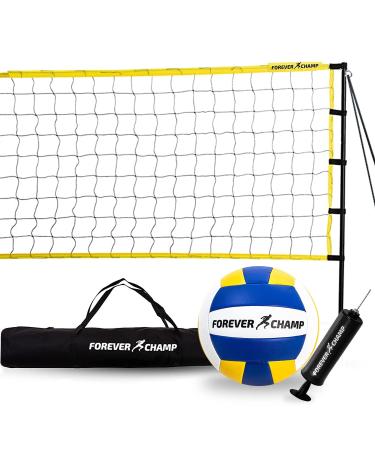 Forever Champ Volleyball Net System - Includes 32x3 Feet Regulation Size Net, 8.5-Inch PU Volleyball, Carrying Bag, Boundary Lines, Steel Poles & Pump - Volleyball Net for Backyard, Beach, or Pool