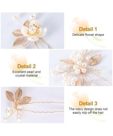 ANCIRS 9 Pack Gold Pearl Bridal Wedding Hair Pins - Leaf Style Rhinestone Flower Accessories for Women & Girls Wedding Hairstyles - Buy Online on GoSupps.com