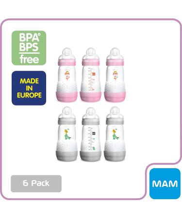 MAM Easy Start Anti-Colic Bottles 9 oz (6-Pack) - Medium Flow, Gray and Pink - Buy Online on GoSupps.com