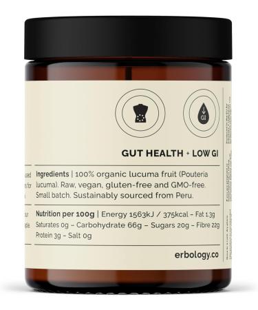 Erbology Organic Lucuma Powder 90g - 45 Servings - Gut Health Support - Low Glycemic Index - Sustainably Sourced Straight from Farm in Peru - Small Batch - Vegan - GMO-Free - Buy Online on GoSupps.com