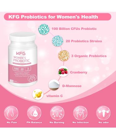 KFG Women's Probiotic 100 Billion CFUs 20 Strains with Organic Prebiotics+Cranberry & D-Mannose for Boost Immune Digestive Gut Vaginal & Urinary Health Gluten Dairy & Soy Free 100 Tablets. - Buy Online on GoSupps.com