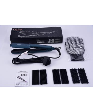 CkeyiN Hair Crimper Professional Crimping Iron with 4 Interchangeable Plates - Fluffy Hairstyle Corn Perm Waves Straightener | Adjustable Temperatures | Heat Resistant Glove - Green - Buy Online on GoSupps.com