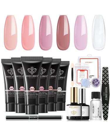 Modelones Poly Nail Gel Kit- 6 Colors Enhancement Builder Gels Nail Extension Gel Kit with Slip Solution Trial Professional Technician All-in-One French Kit Pink - Buy Online on GoSupps.com