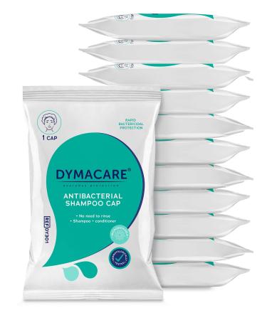 DYMACARE Antibacterial No Rinse Shampoo Cap | Rinse Free Shower Cap That Shampoos & Conditions | PH Balanced Waterless Hair Wash | 12 Caps