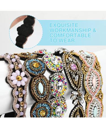Beaded Rhinestone Headband Set - 5 Pcs Fashionable Crystal Hair Accessories for Women and Girls - Buy Online on GoSupps.com
